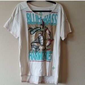 Double D Ranch White Short Sleeve Tee with Teal and Tan Graphic